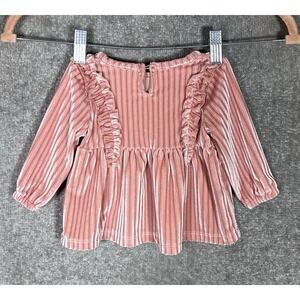 Juicy Couture Velvet Dress Baby Girl 3/6 Months Pink Ribbed Ruffle Keyhole